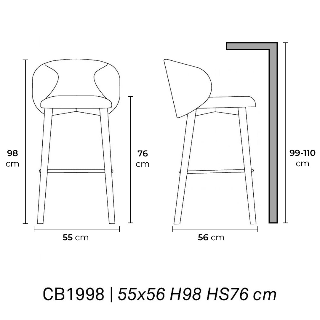 Banco alto Italiano de lujo Tuka de madera