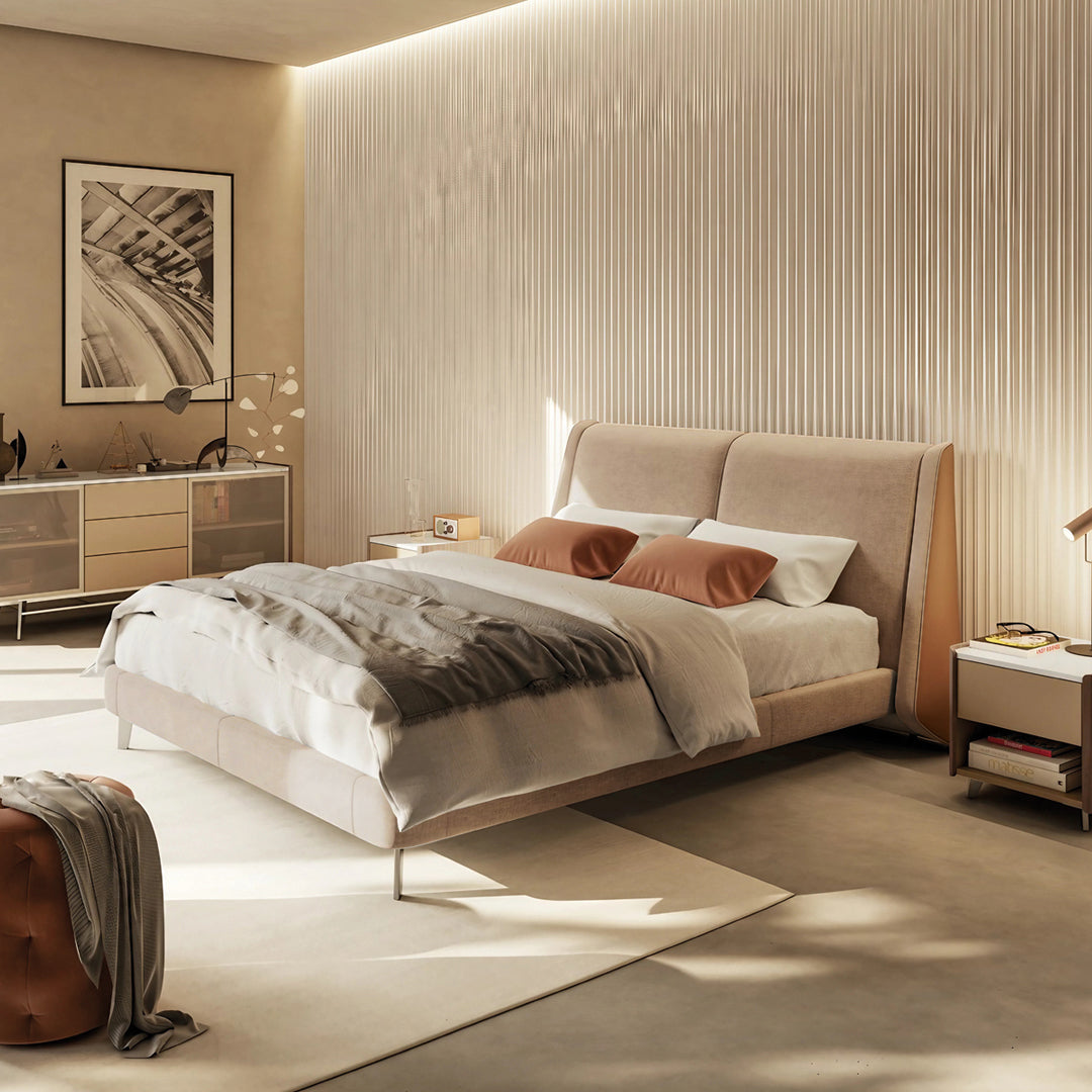 Cama Cuzco Natuzzi King Size piel Le mans rosa beige