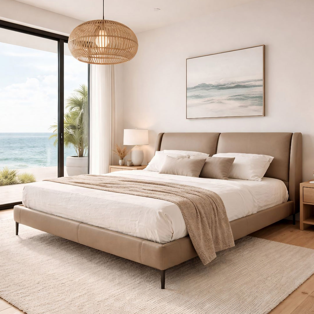 Cama Queen Size Cuzco Natuzzi piel Café Latte