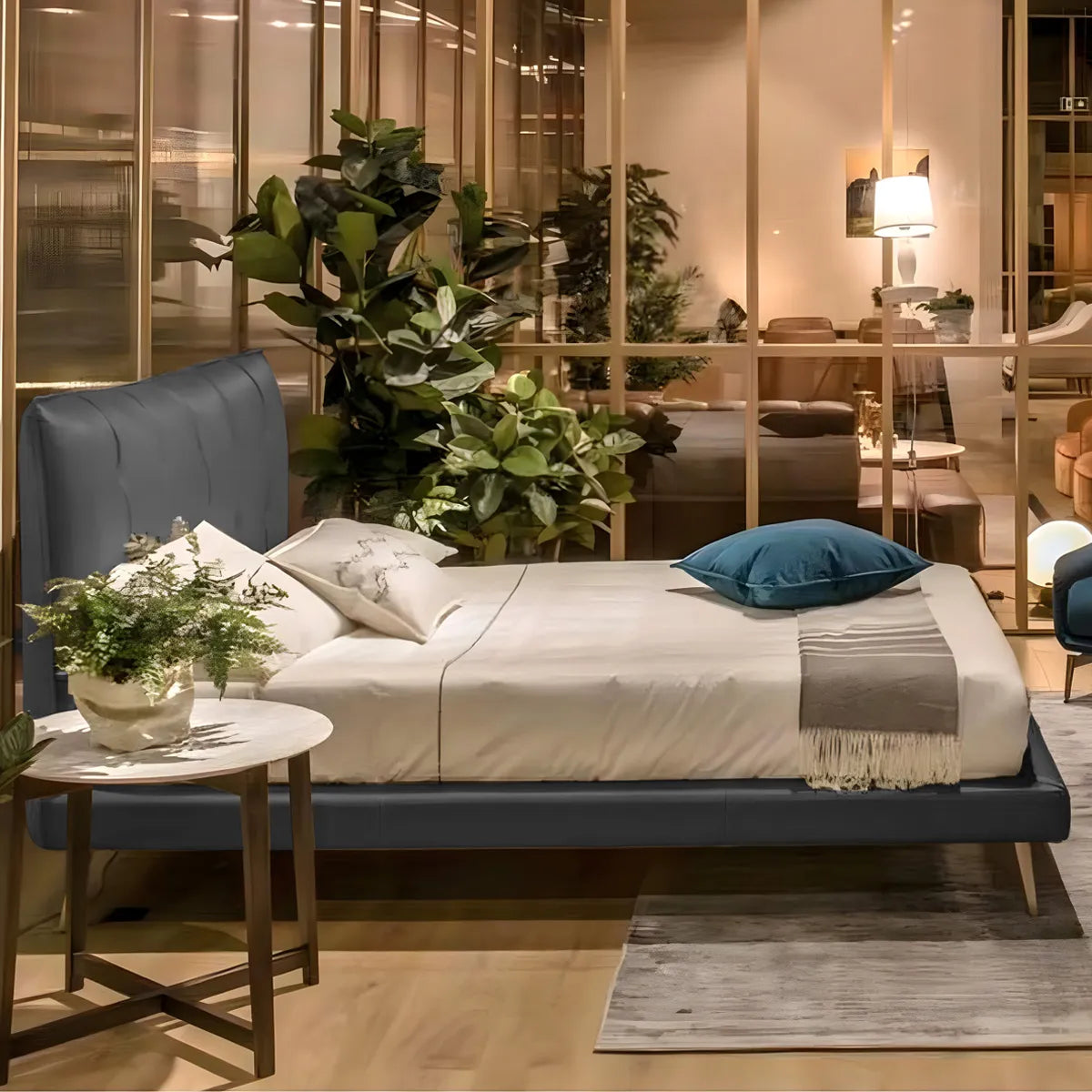 Cama Galattico Queen Size piel antracita. Muebles Italianos