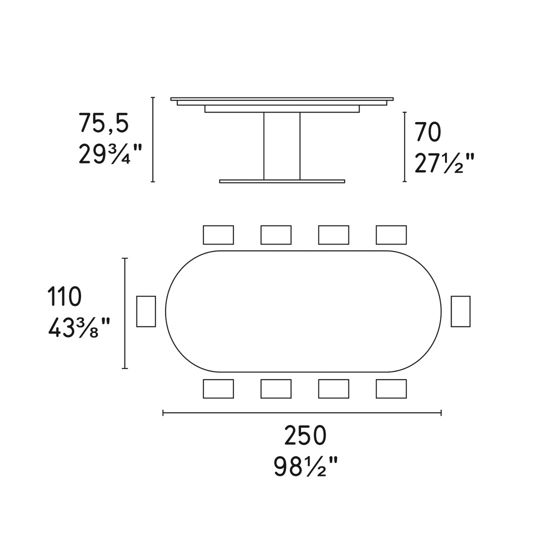 Mesa Fija Cameo Base Madera 250 cm