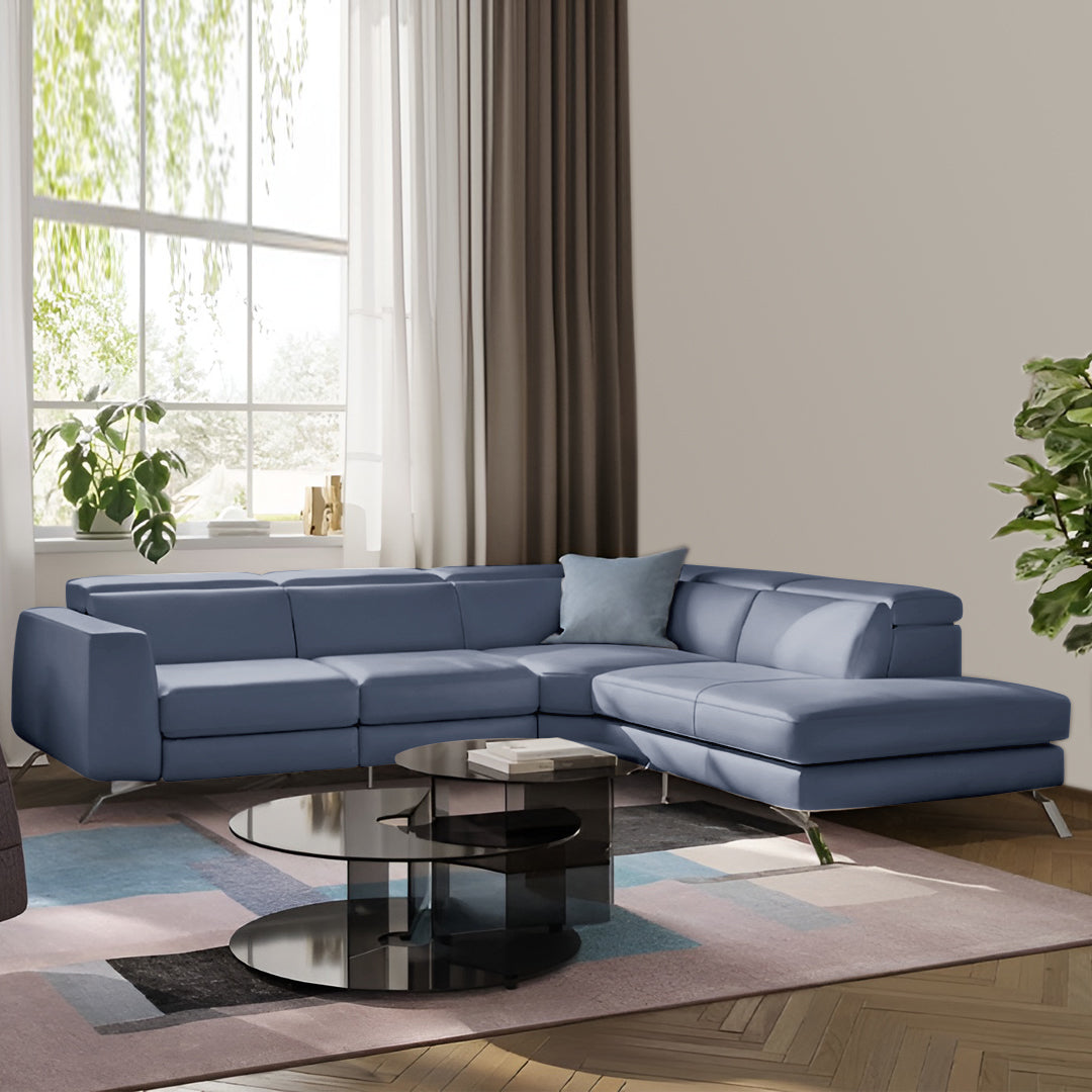 Esquinero Pensiero Natuzzi azul en piel