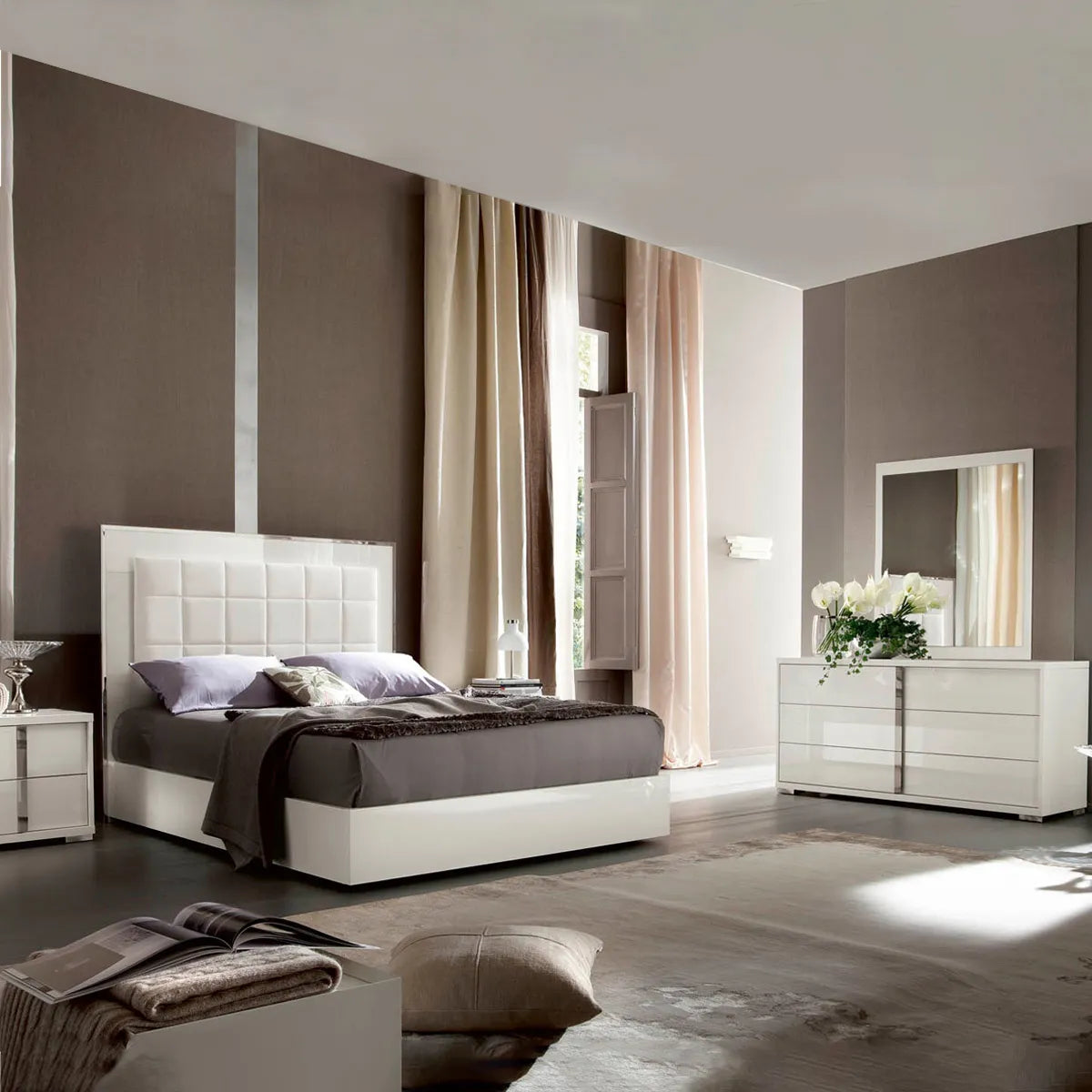 Recámara Imperia completa Queen Size. Muebles Italianos