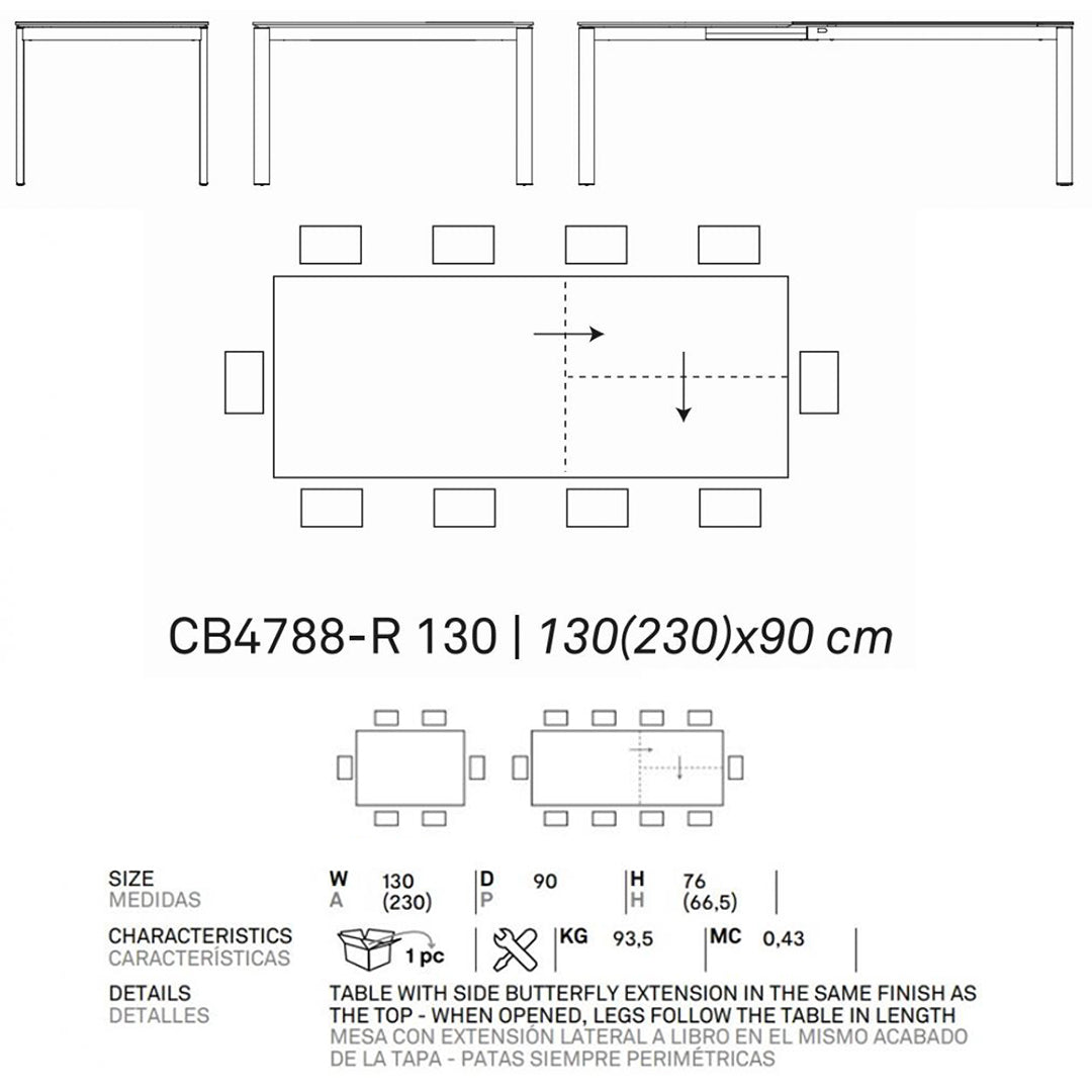 Mesa Extensible Eminence Fast base madera de fresno 130 cm. Muebles Italianos