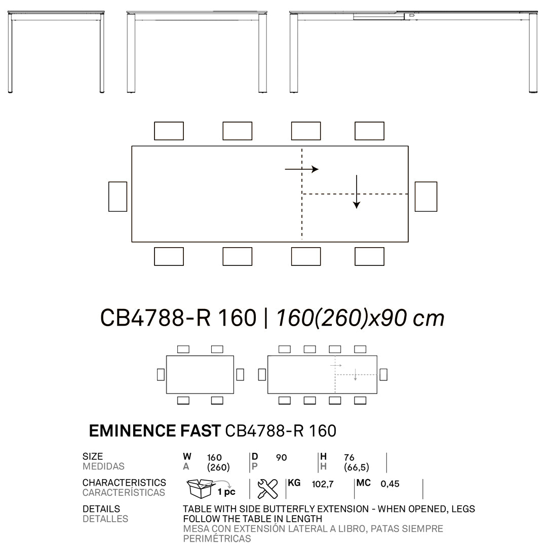 Mesa Extensible Eminence Fast base madera de haya 160 cm