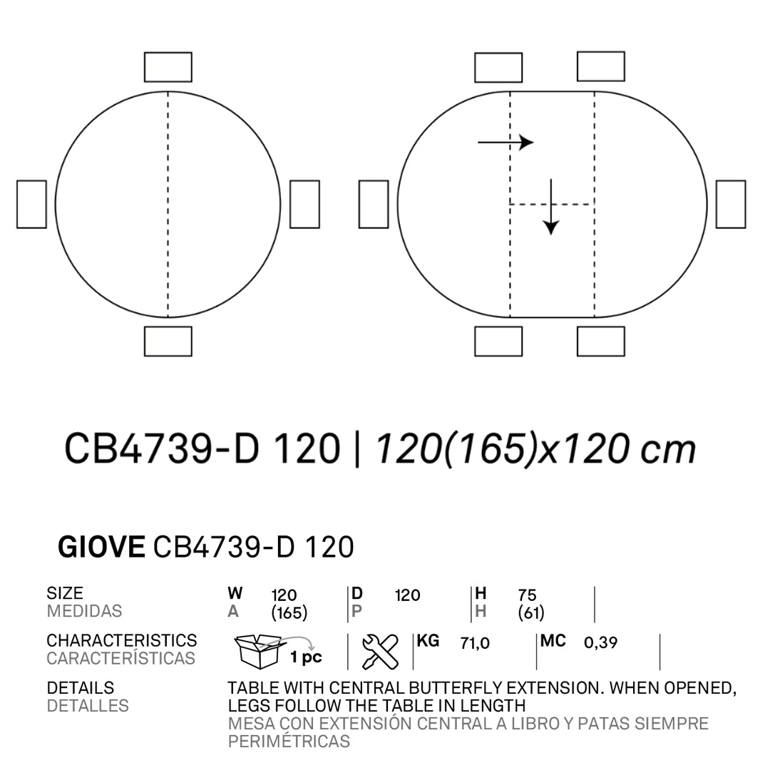 Mesa Extensible Italiana Giove Cerámica 120 cm. Muebles Italianos