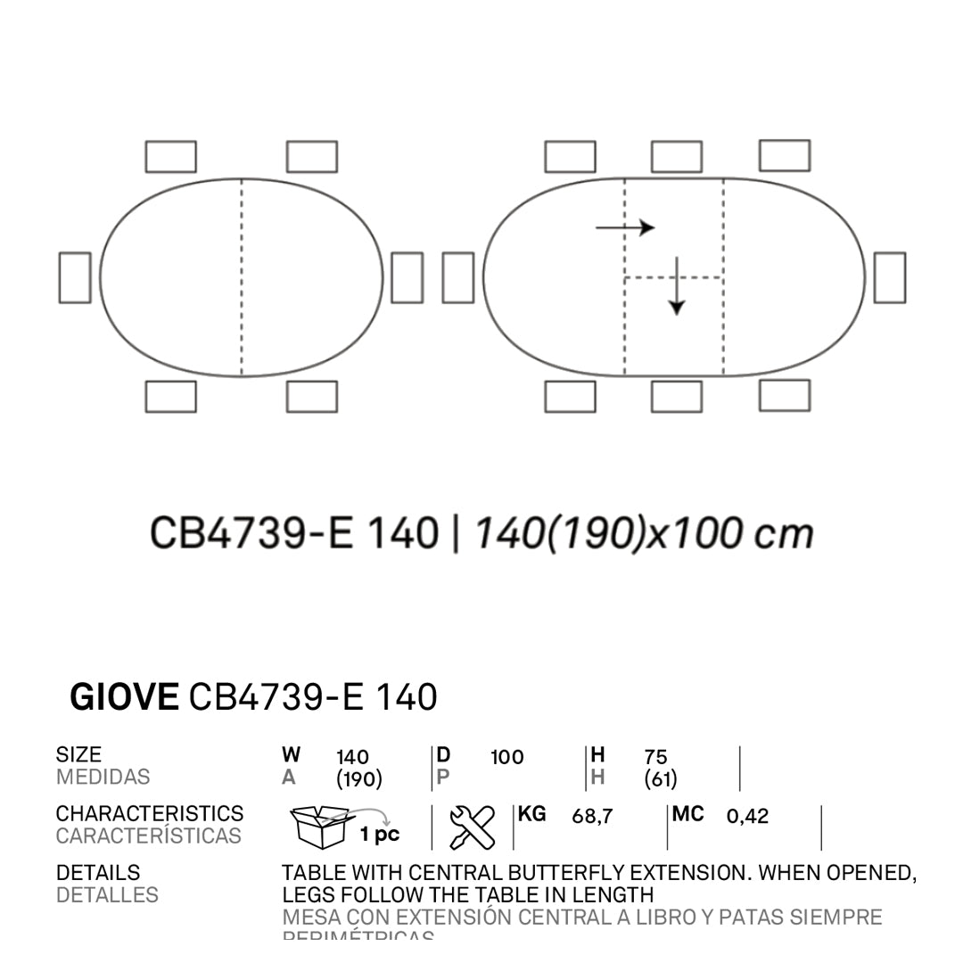 Mesa Extensible Italiana Giove laminado 140 cm. Muebles Italianos