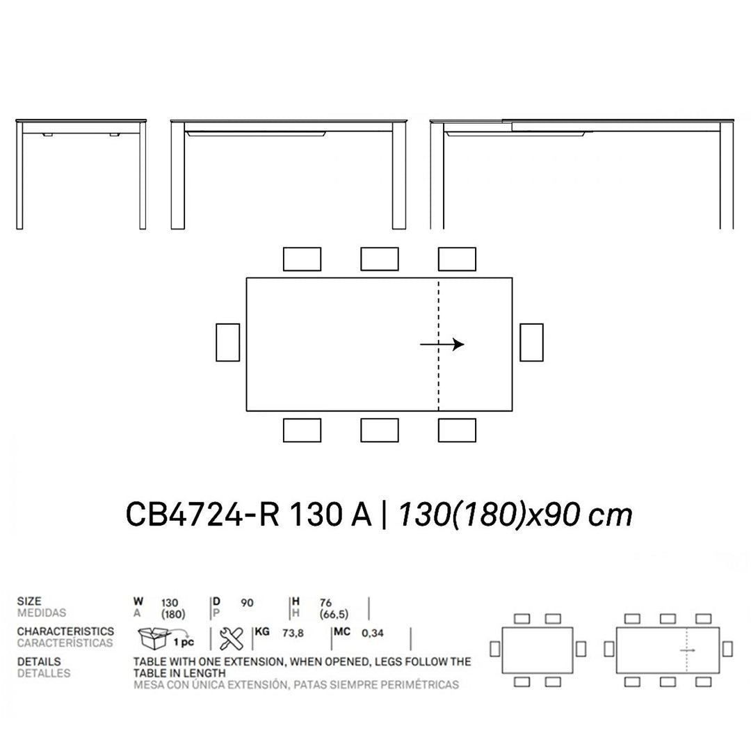 Mesa Italiana extensible Eminence base metalica 130 cm. Muebles Italianos