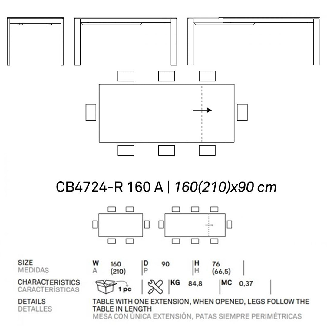 Mesa Italiana extensible Eminence base metalica 160 cm. Muebles Italianos