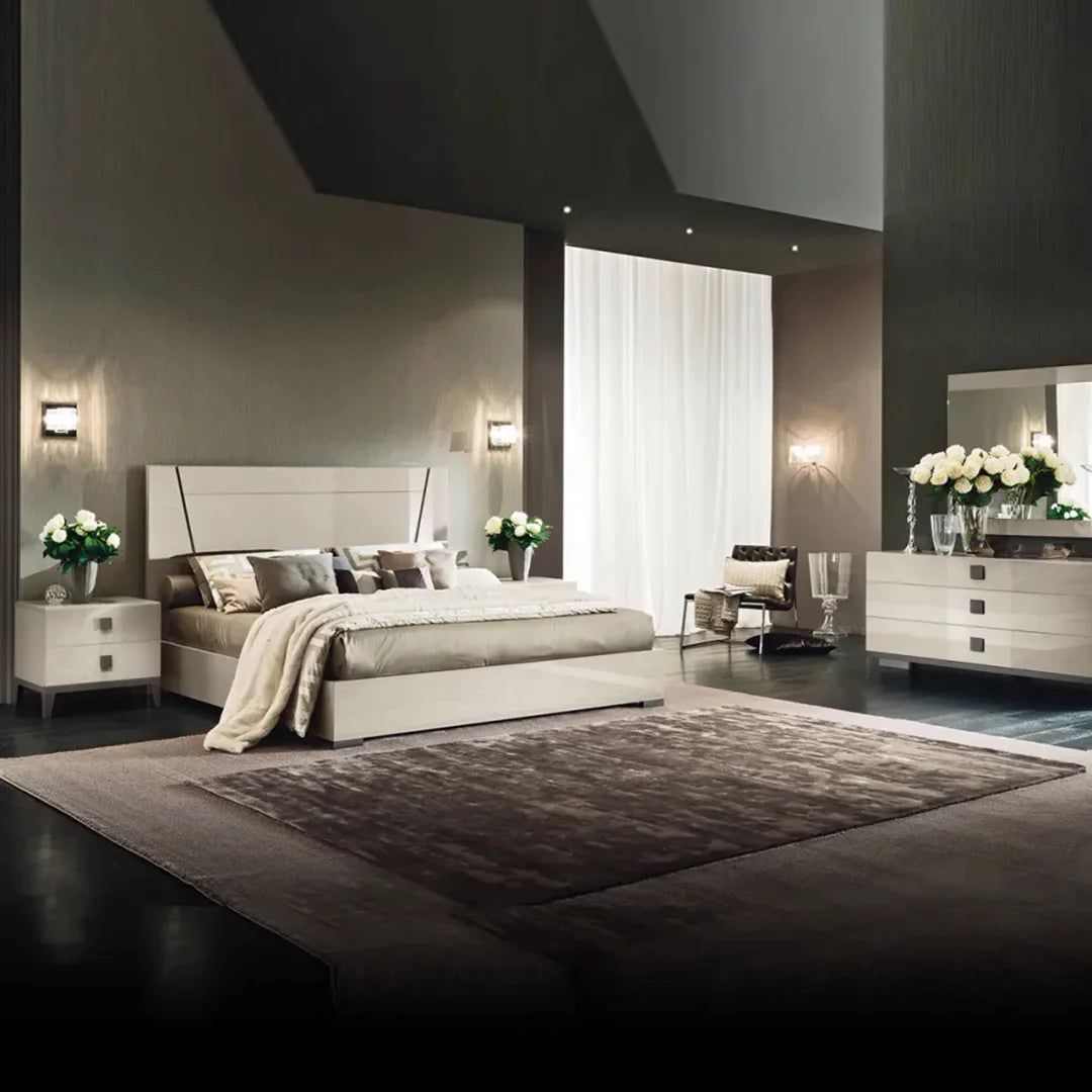 Recámara completa Mont blanc Queen Size. Muebles Italianos