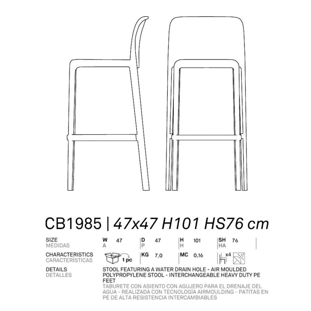 Banco Bayo alto polipropileno. Muebles Italianos