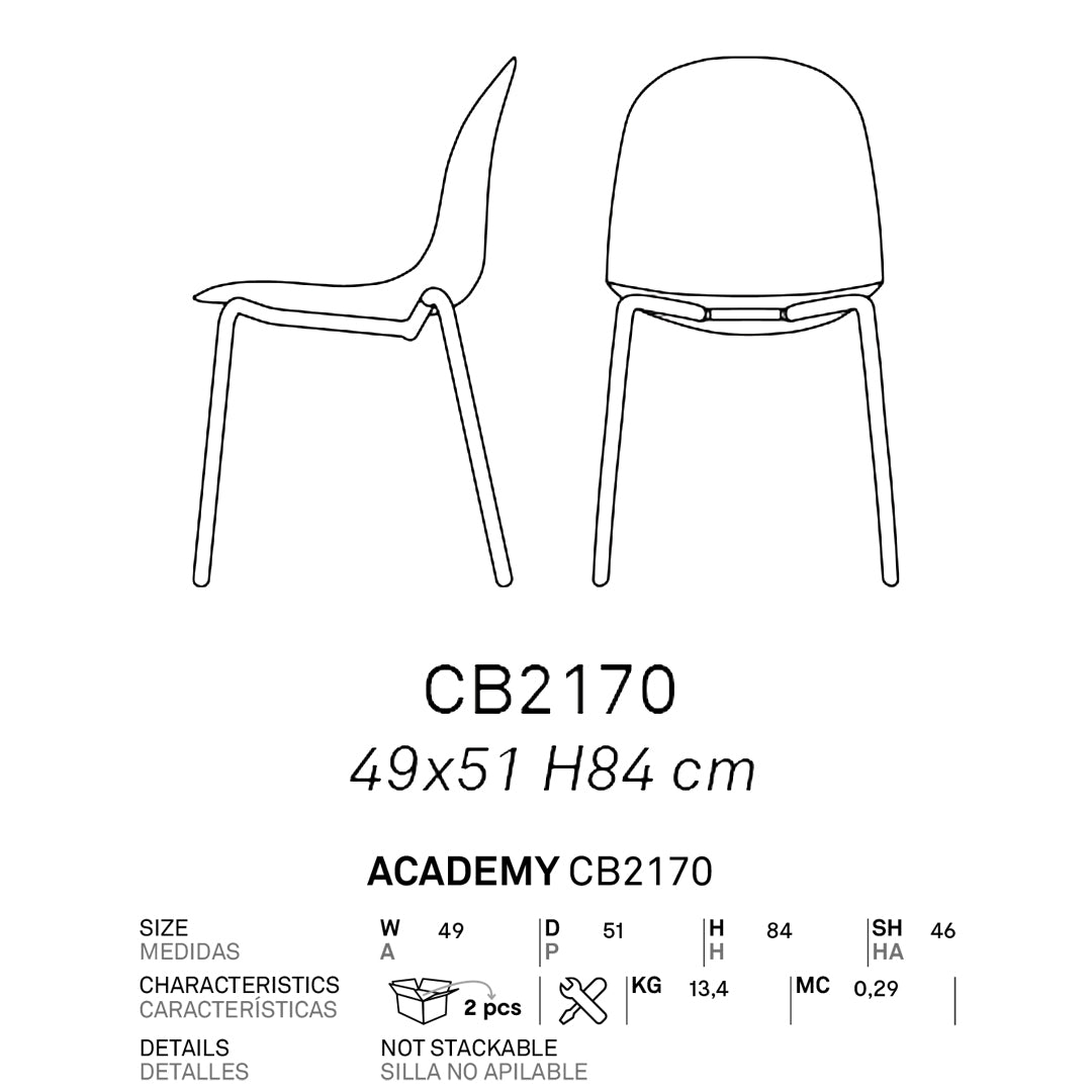 Silla para comedor Academy de metal y transparente. Muebles Italianos