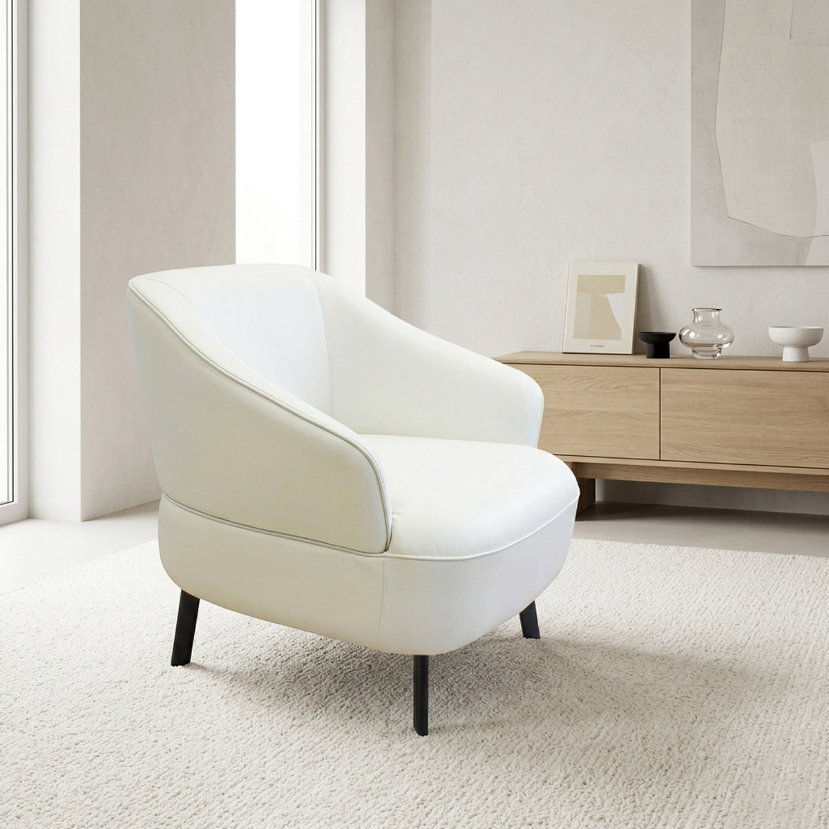 Sillón Damen Natuzzi en piel blanco perla
