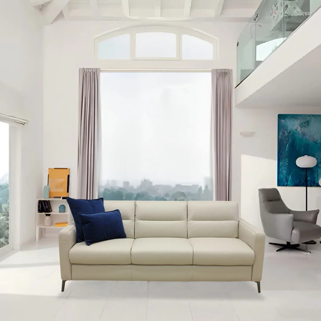 Sofá largo Fascino piel smoke. Muebles Italianos