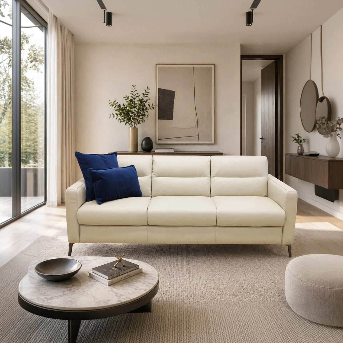 Sofá largo Fascino Natuzzi piel smoke