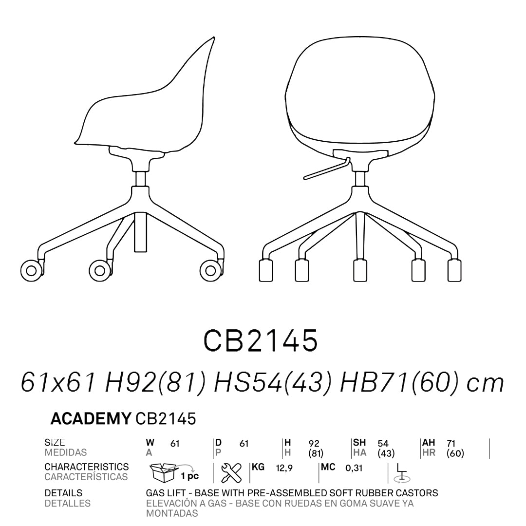Silla Academy sustentable con Ruedas para Oficina. Muebles Italianos