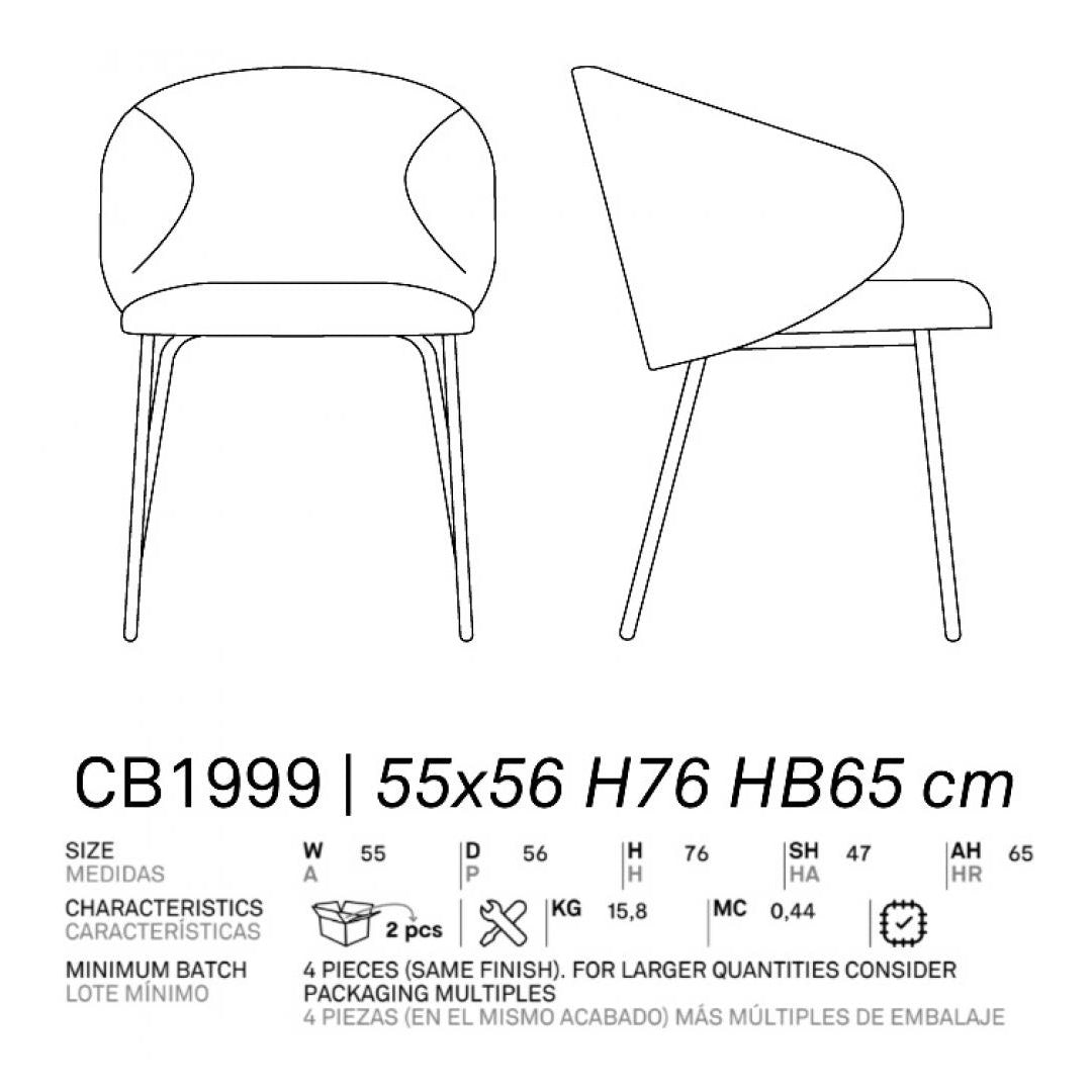 Silla Italiana Tuka con base de metal y tela. Muebles Italianos