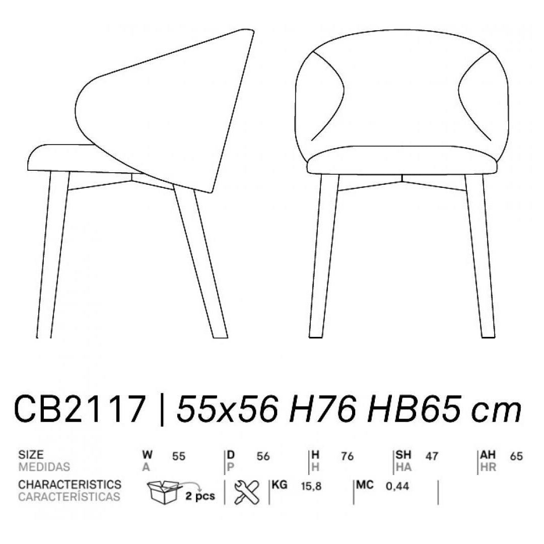 Silla Italiana Tuka en base de madera con brazos