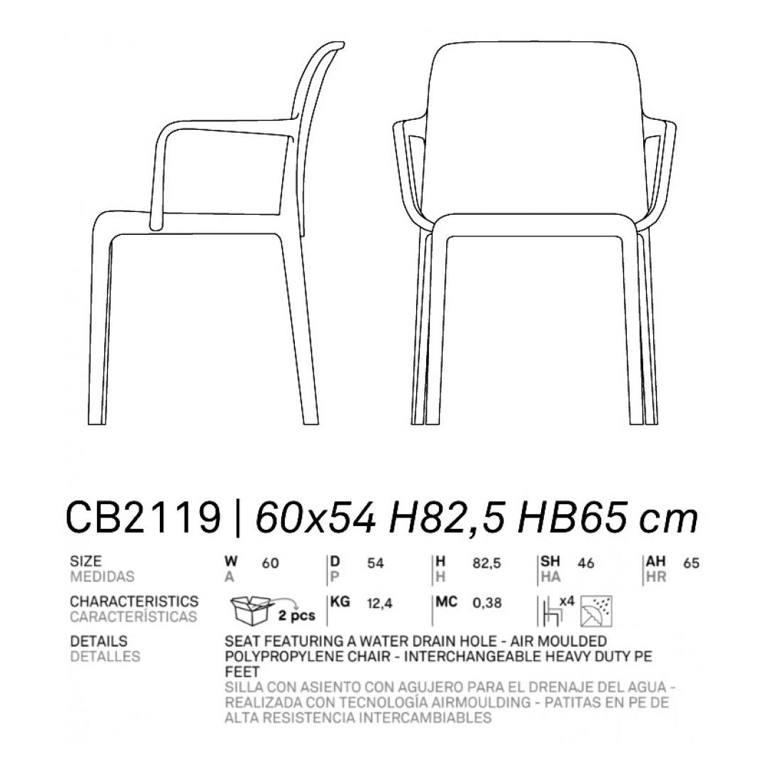 Silla Italiana sustentable Bayo con brazos. Muebles Italianos