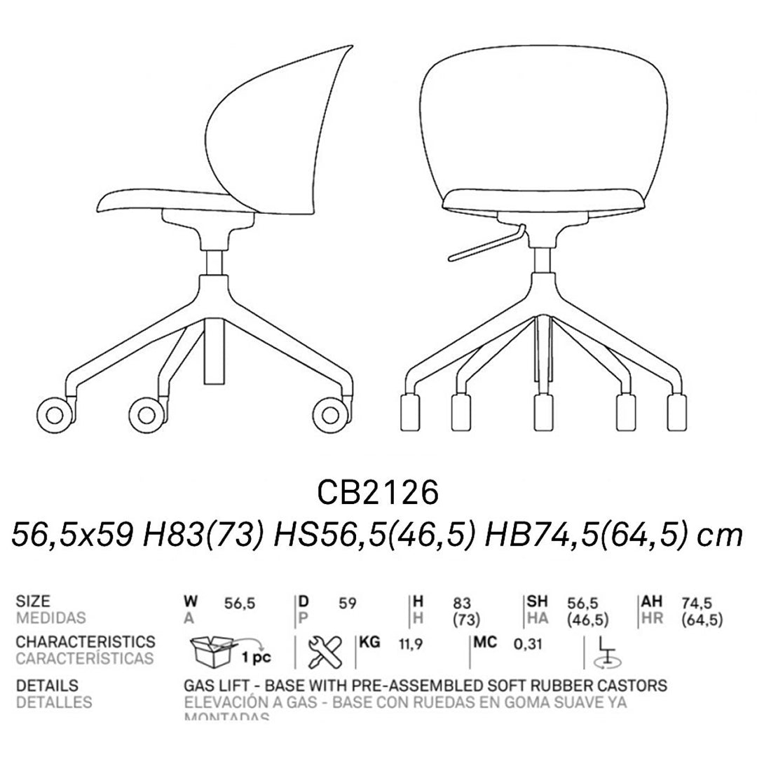 Silla Tuka Sustentable con Ruedas para Oficina. Muebles Italianos