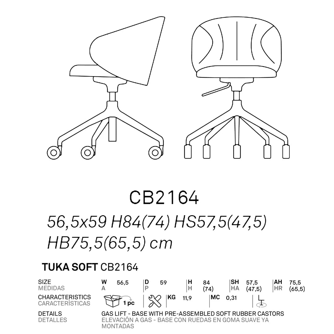 Silla con Ruedas Tuka para Oficina. Muebles Italianos