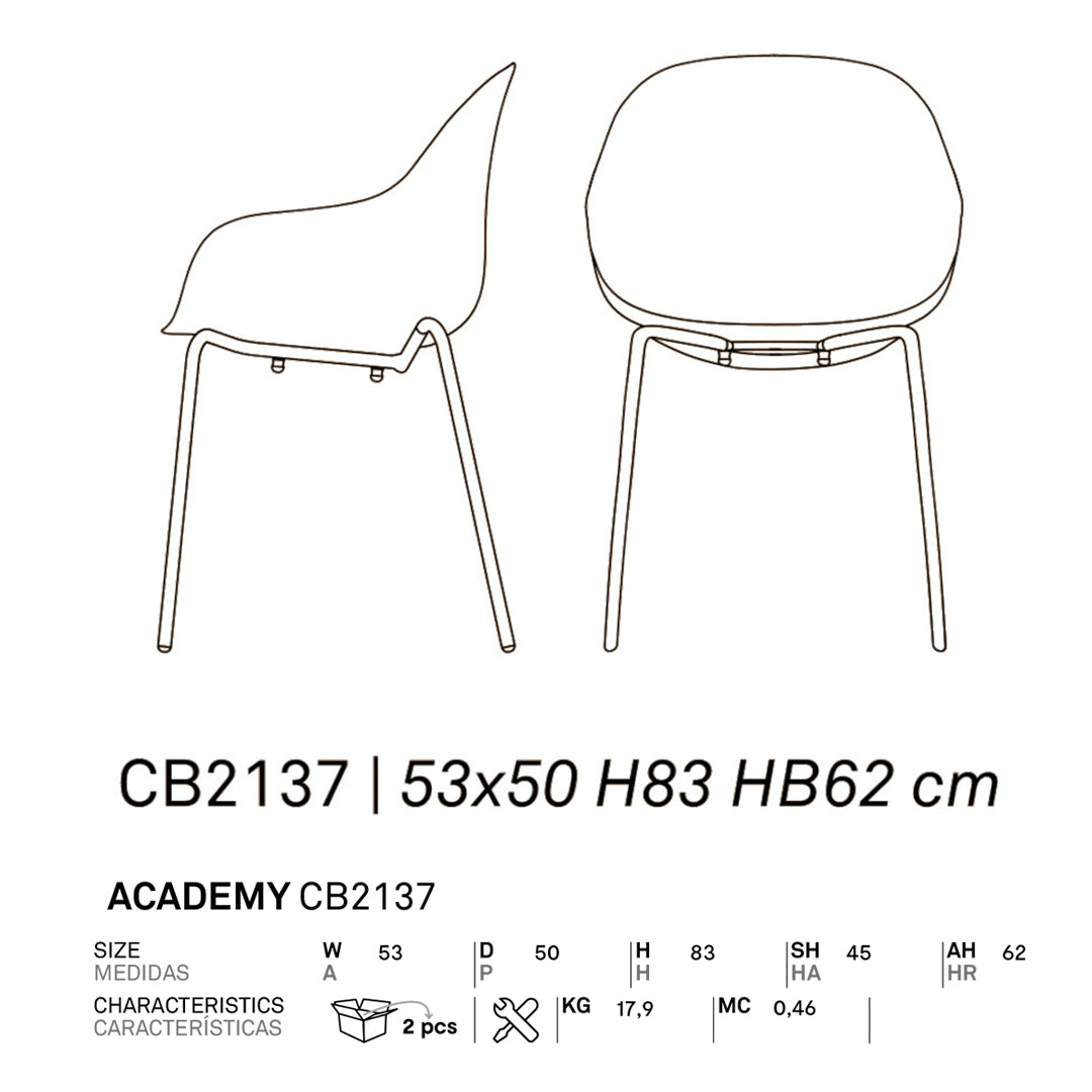 Silla para comedor Academy sustentable de metal. Muebles Italianos