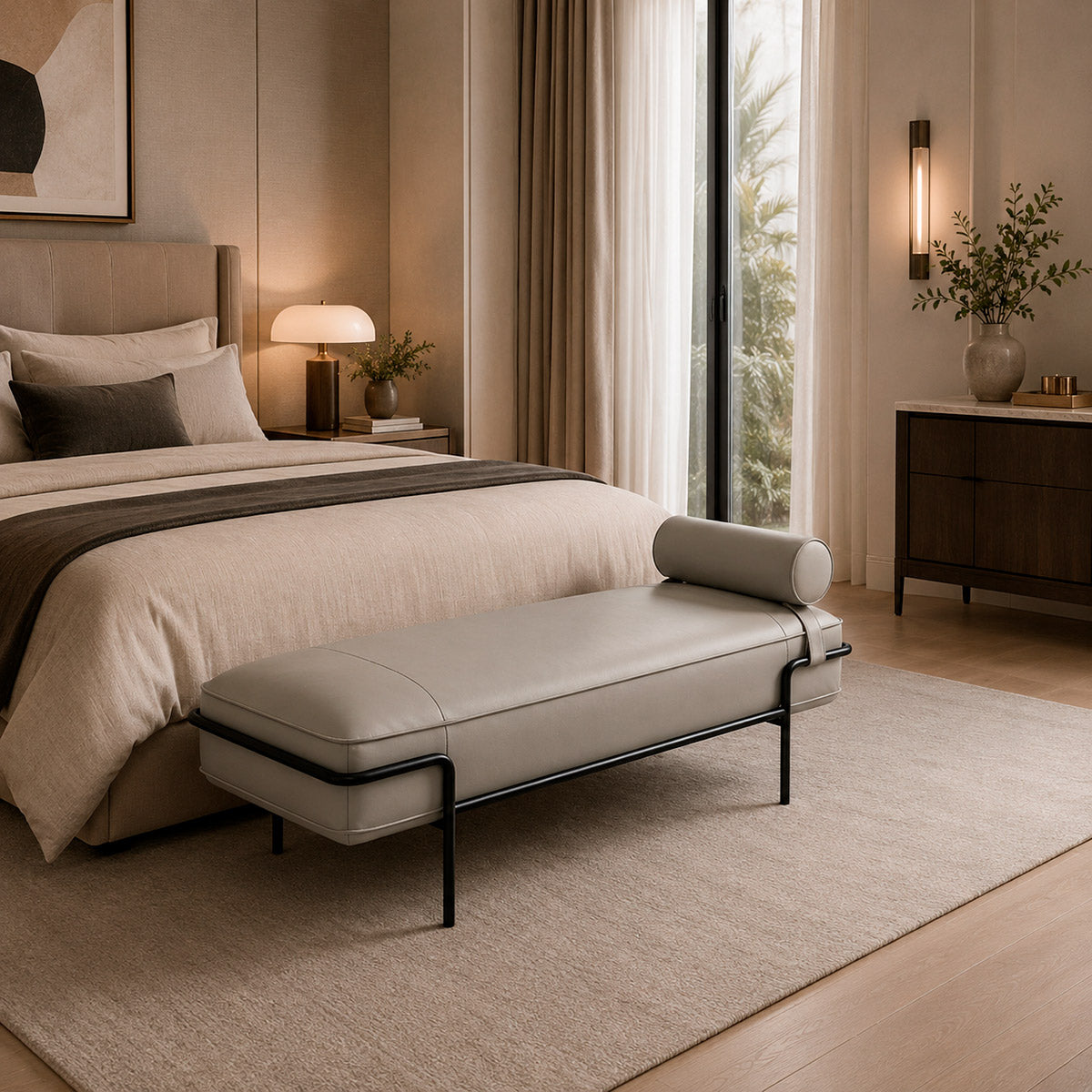 Banca Morfeo Natuzzi piel gris cálido