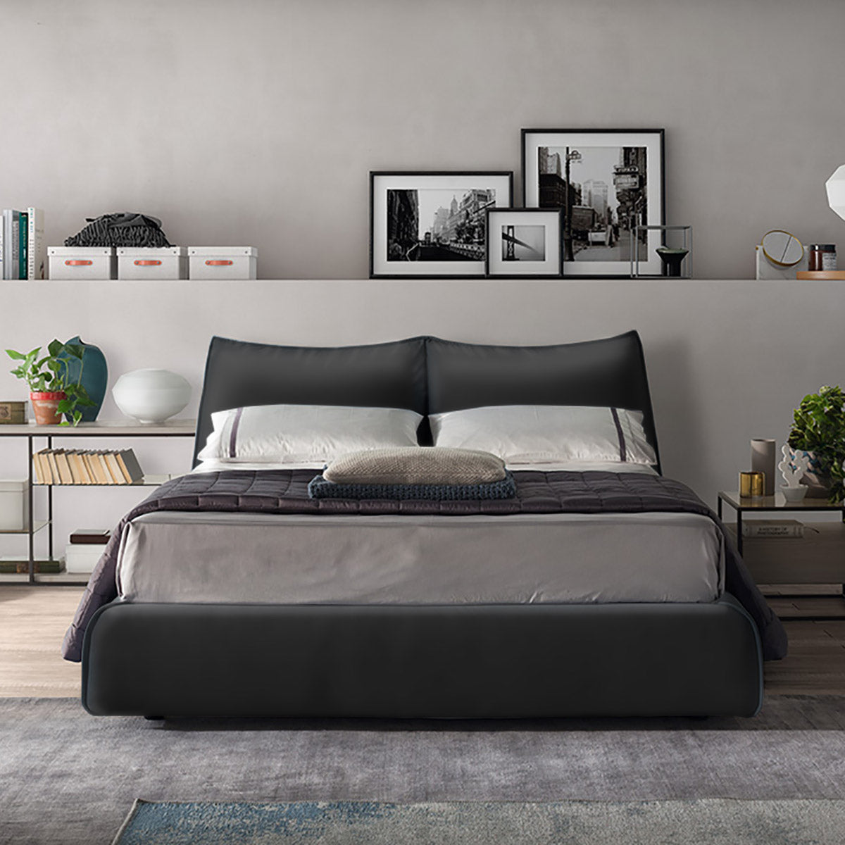 Cama Queen Size Lunare Natuzzi piel antracita