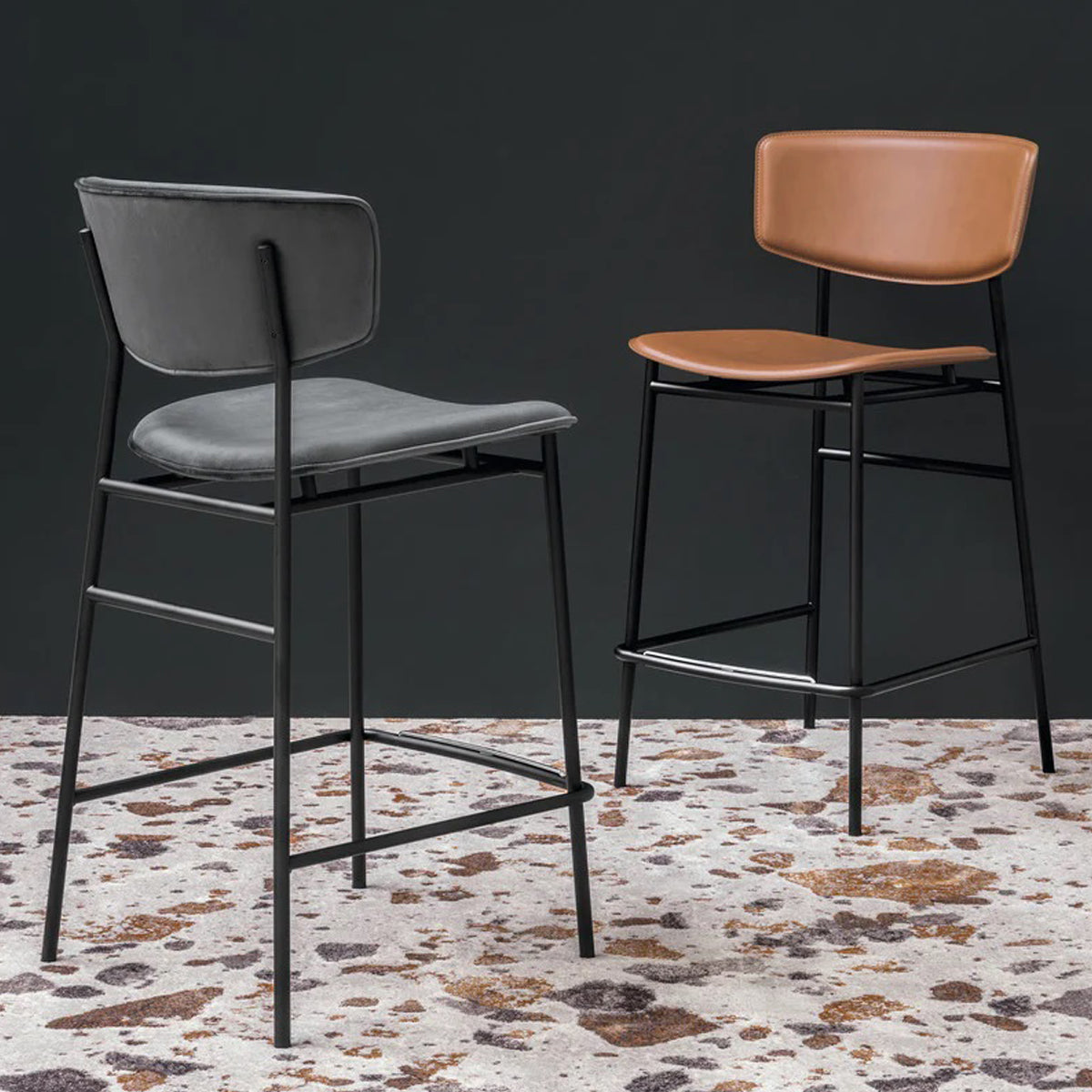 Banco fifties cuero y metal