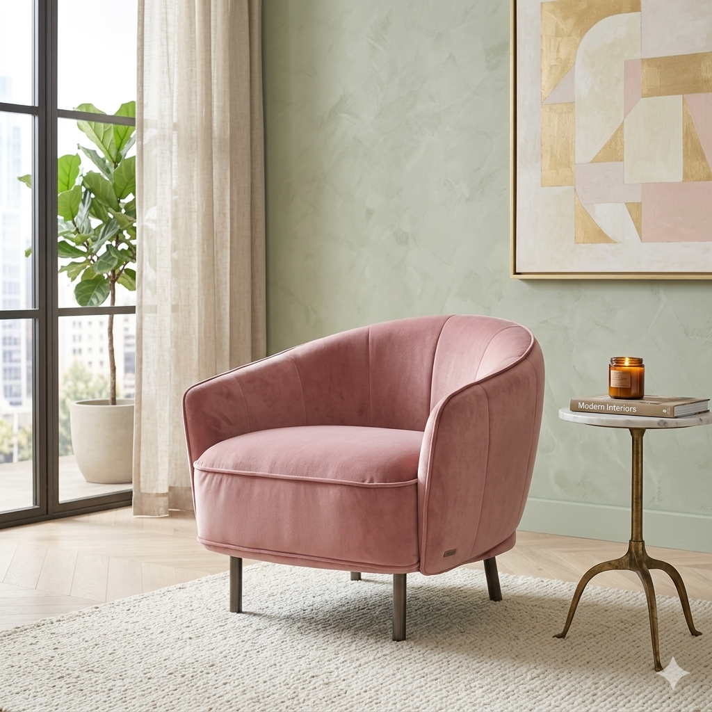 Sillón Graziosa Natuzzi en tercipelo rosa