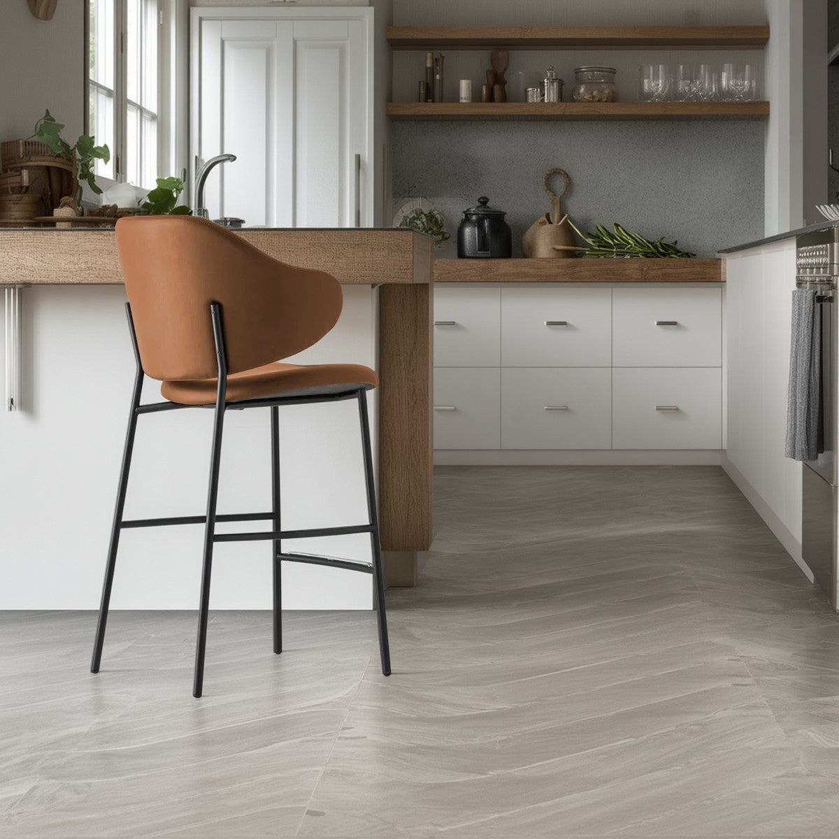 banco holly cuero y metal