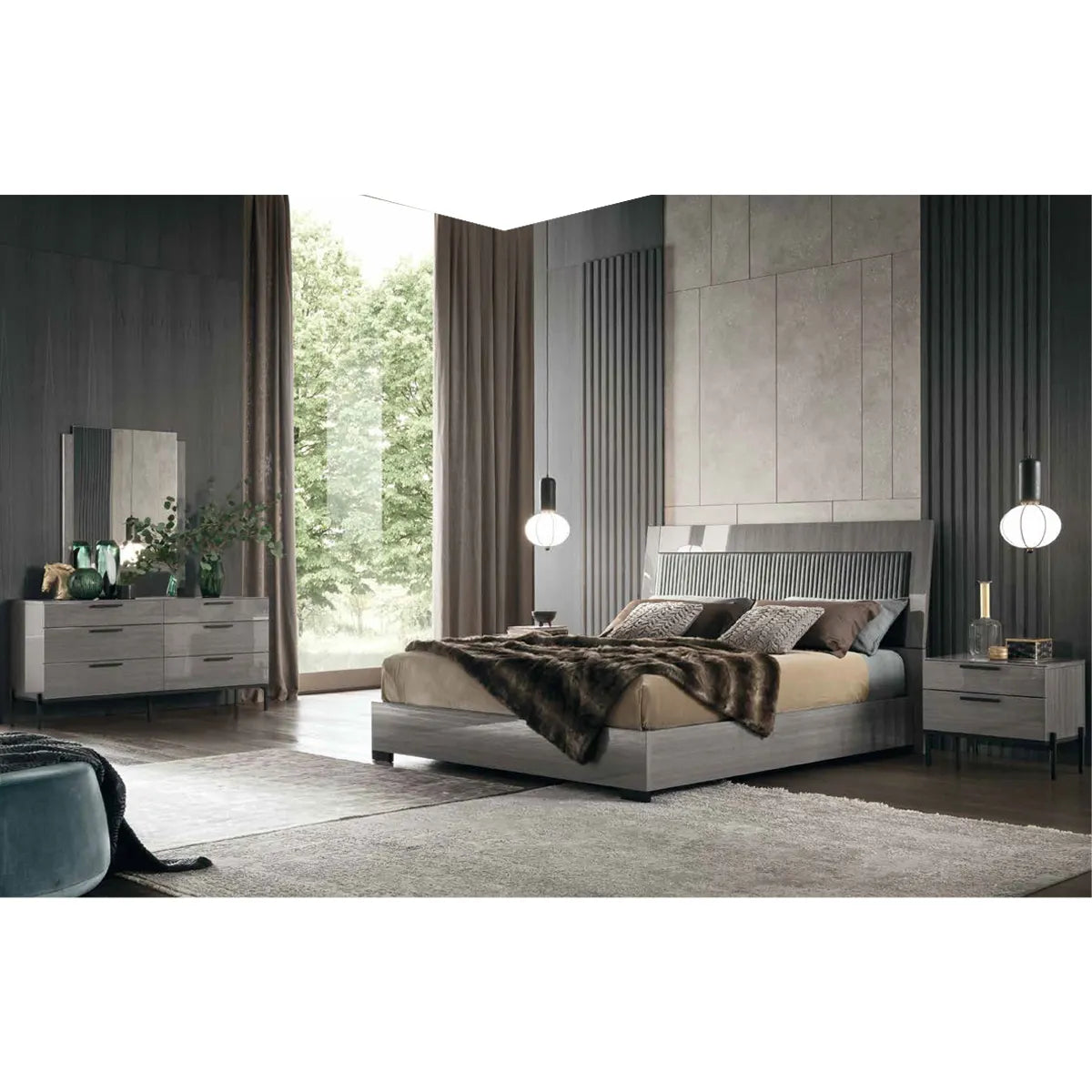 Recámara Novecento completa King Size. Muebles Italianos