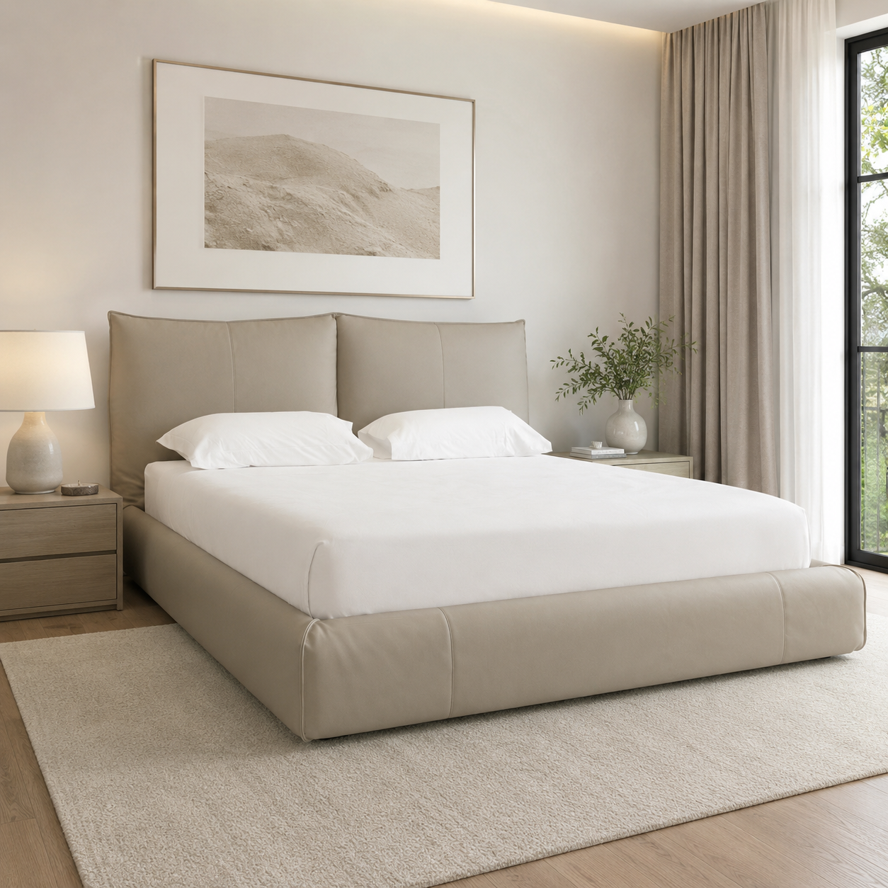 Cama King Size Lunare Natuzzi piel Beige ahumado