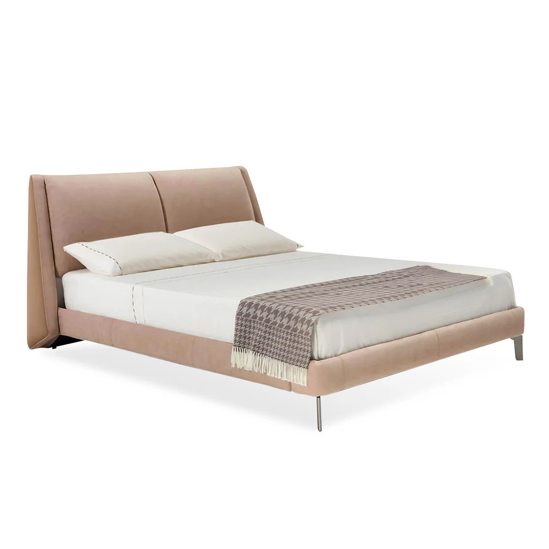Cama Cuzco Natuzzi Queen Size piel Le Mans rosa beige