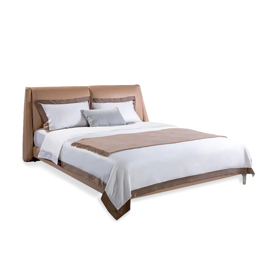 Cama Cuzco Natuzzi Queen Size piel Le Mans rosa beige
