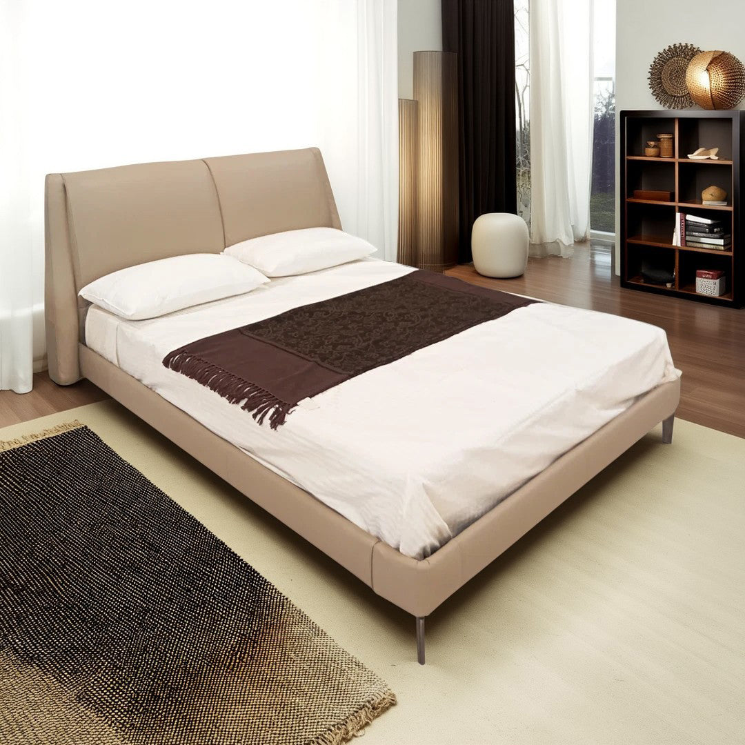 Cama Queen Size Cuzco Natuzzi piel Café Latte