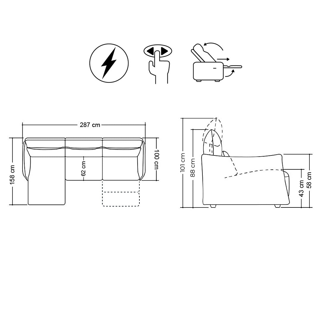 Esquinero Stupore Natuzzi Coñac Chaise izquierdo reclinable eléctrico con sensor
