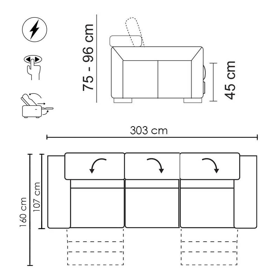 Sofá Reclinable 3 plazas Forza Natuzzi en piel Antracita