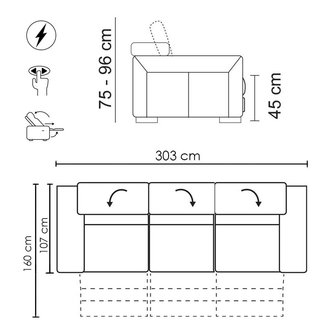 Sofá Reclinable 3 plazas Forza Natuzzi en piel Antracita