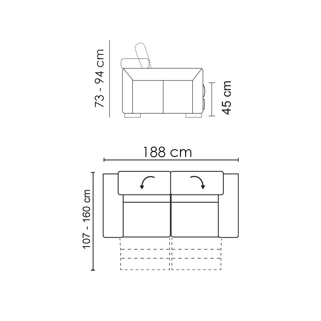 Forza Love seat con dos Reclinables en Tela Gris