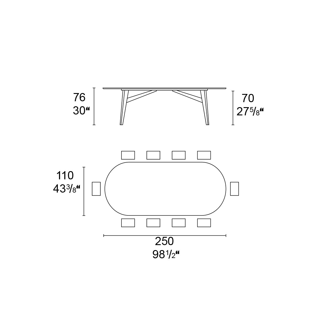 Mesa Abrey Elíptica 250 cm para Comedor