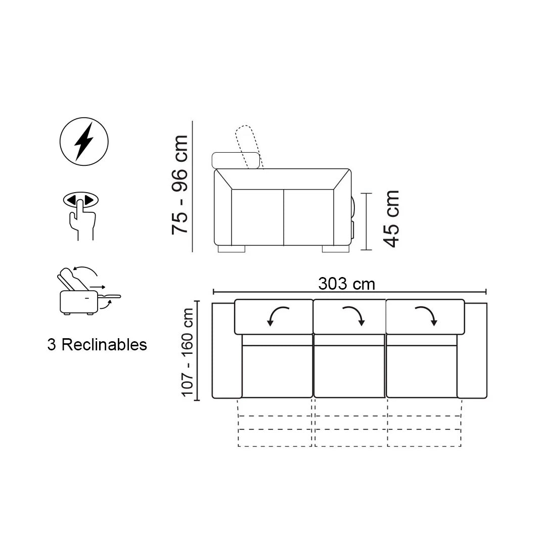 Sofá Reclinable 3 plazas Forza Natuzzi en piel Gris claro