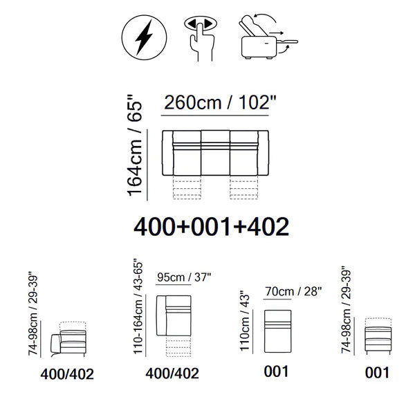 Sofá reclinable Pensiero Natuzzi azul en piel