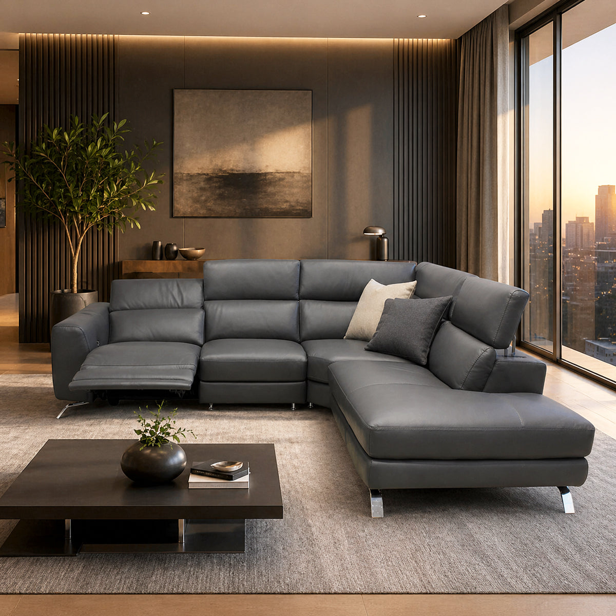 Esquinero Pensiero Natuzzi de piel antracita