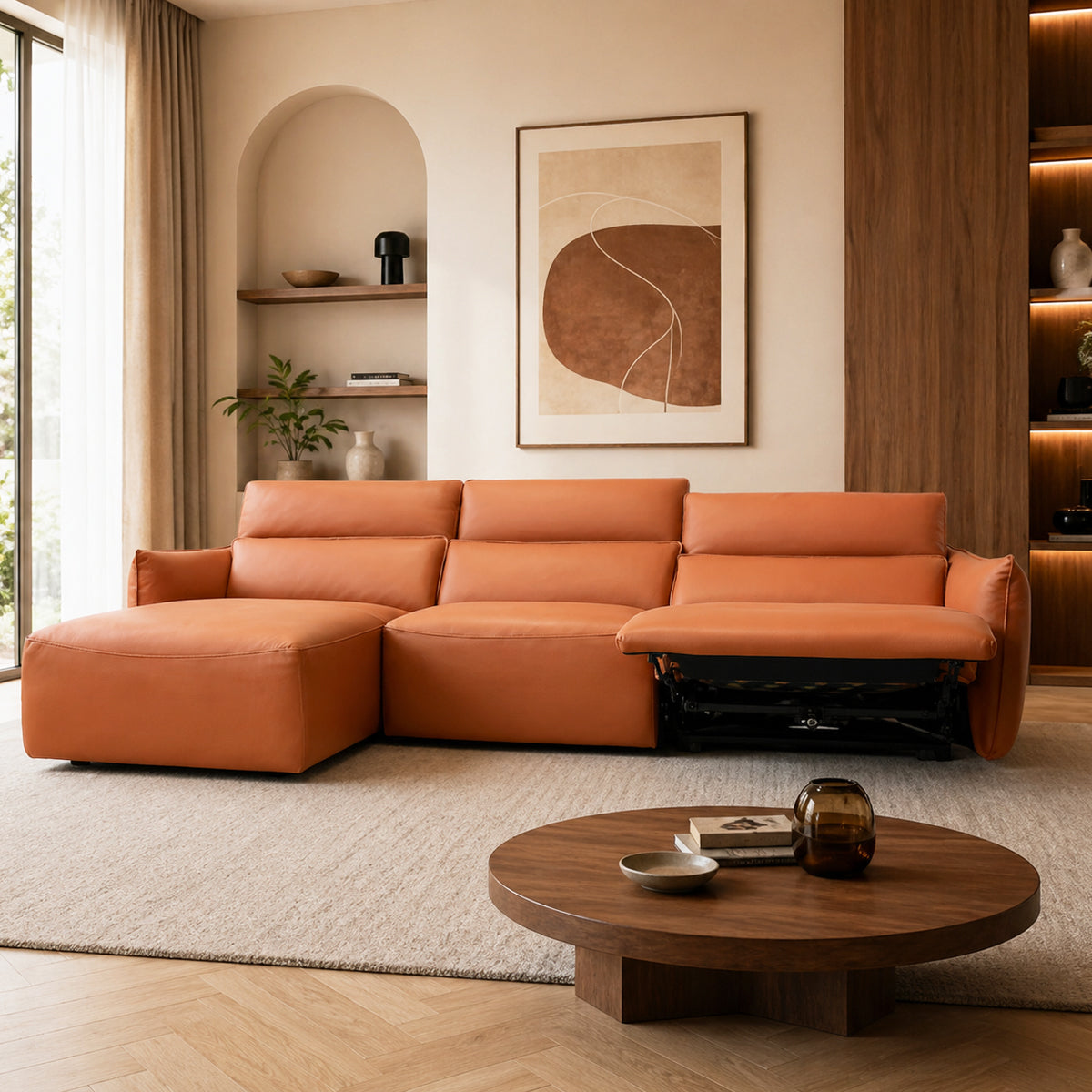 Esquinero Stupore Natuzzi Coñac Chaise izquierdo reclinable eléctrico con sensor