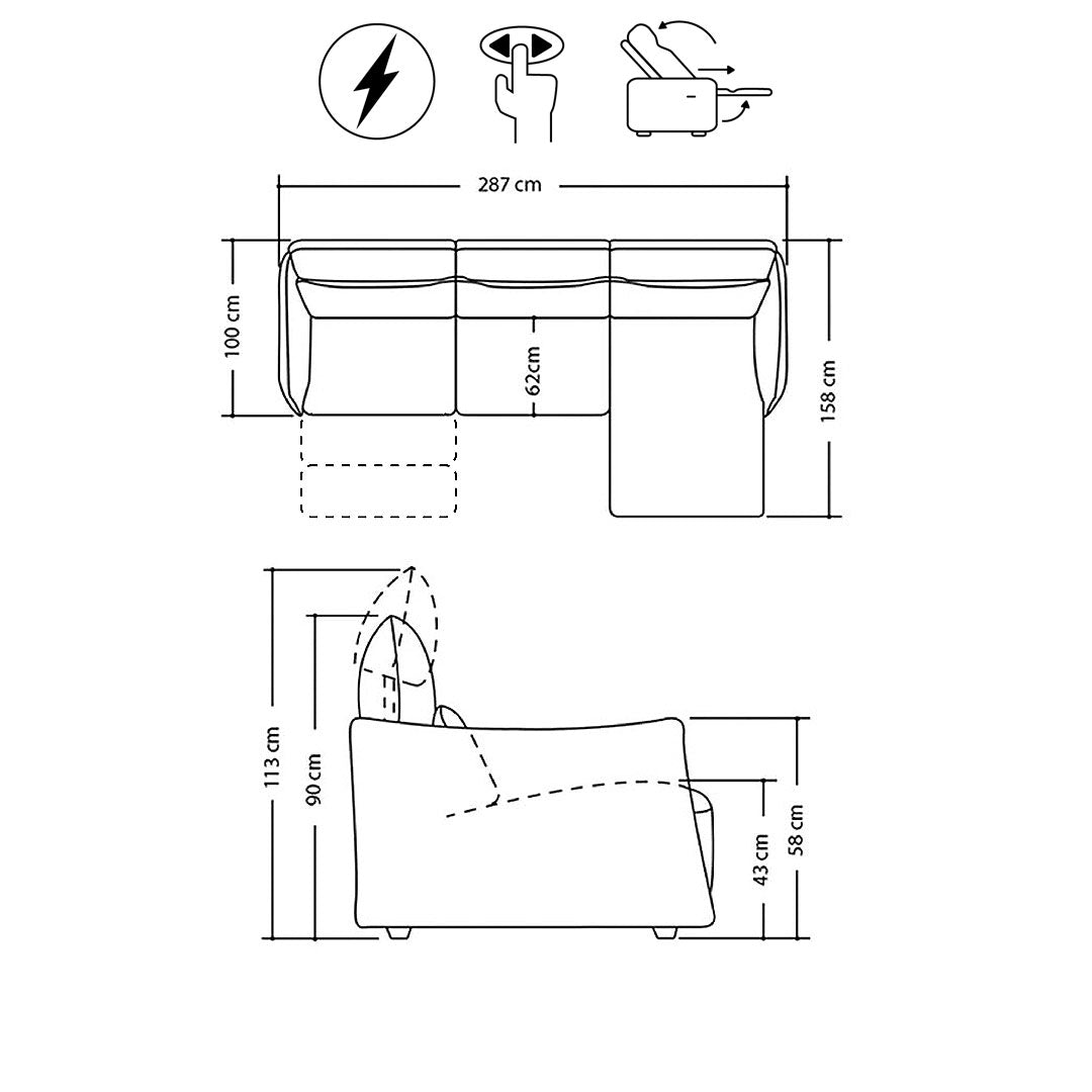 Esquinero Stupore Natuzzi Coñac Chaise derecho reclinable eléctrico con sensor