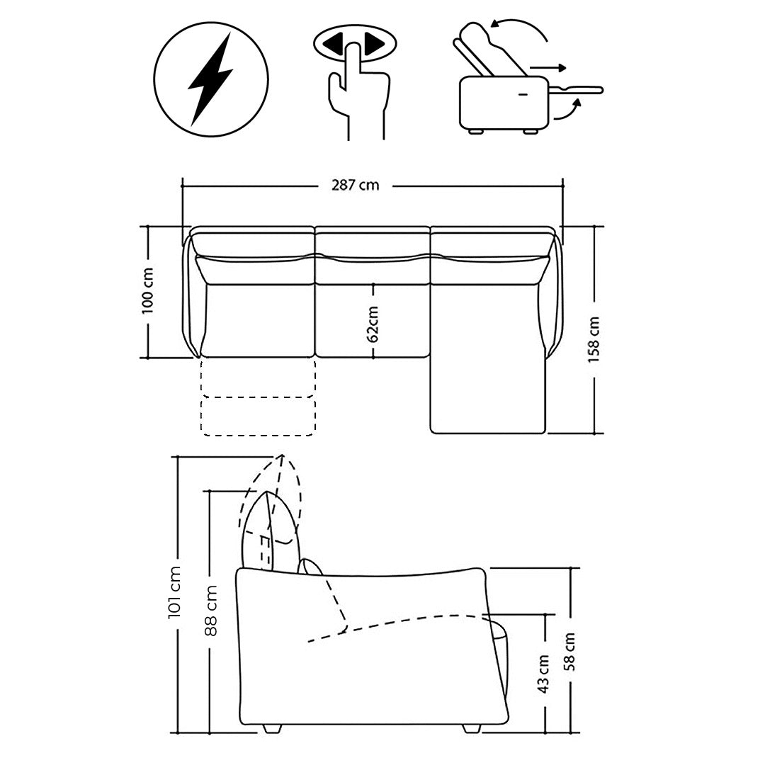 Esquinero Stupore Chaise Natuzzi derecho reclinable eléctrico con sensor
