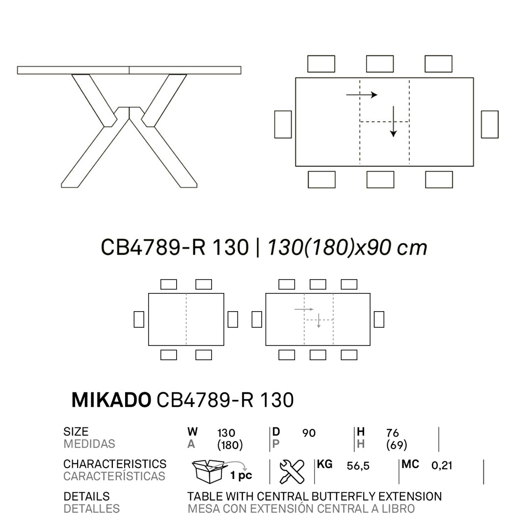 Mesa Italiana extensible Mikado de madera 130 cm. Muebles Italianos