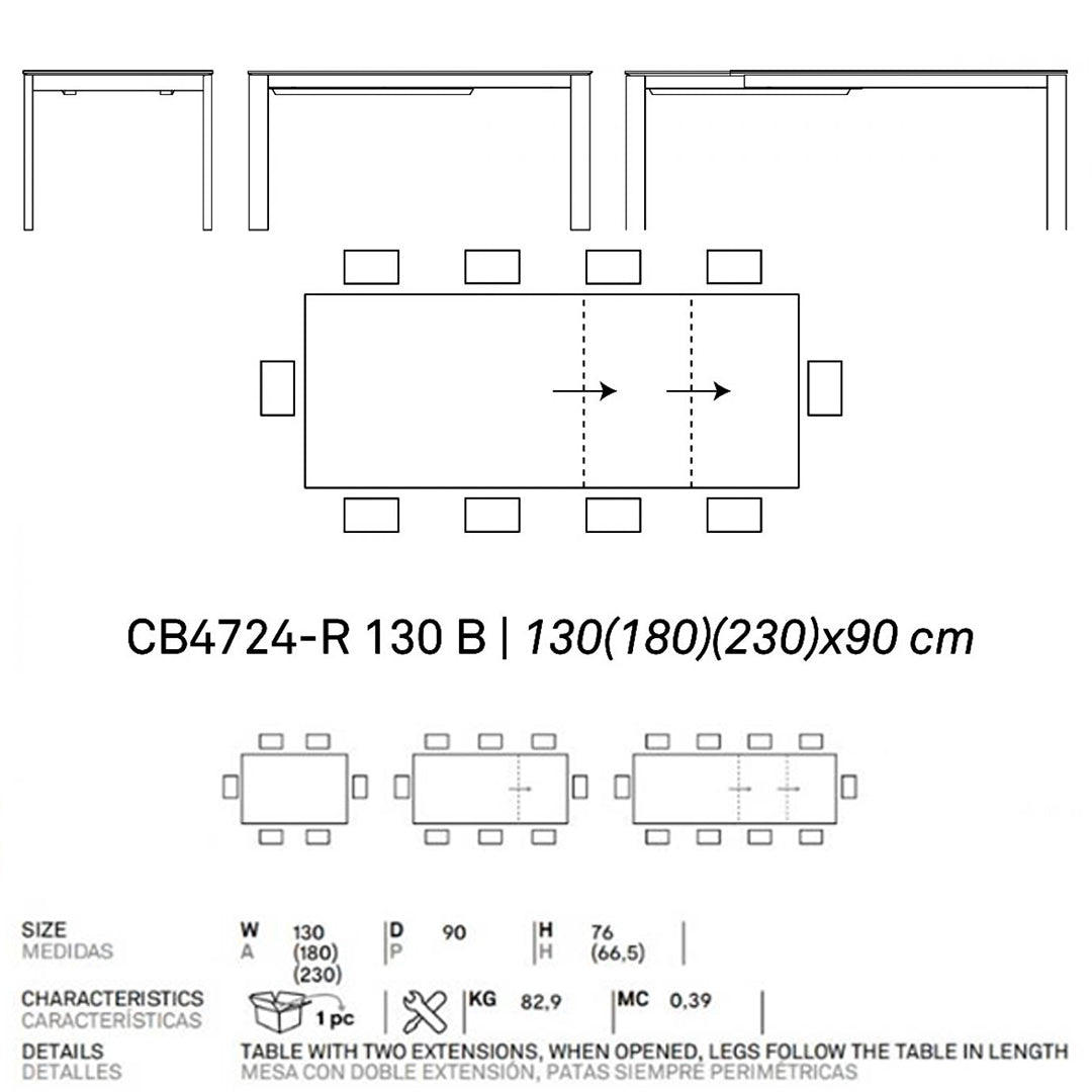 Mesa de doble extensión Eminence base metalica 130 cm. Muebles Italianos