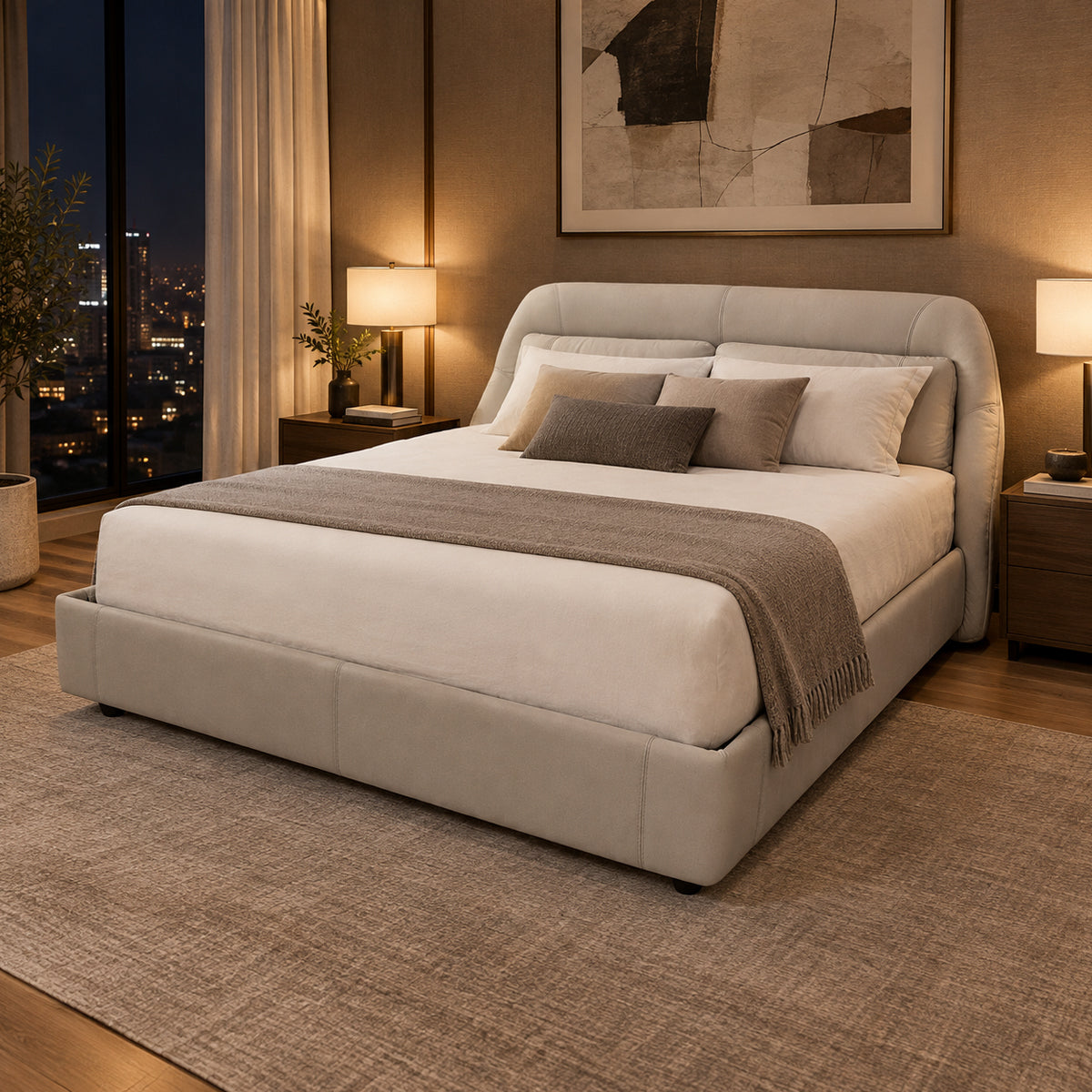 Cama Queen Size Parigi de piel Natuzzi